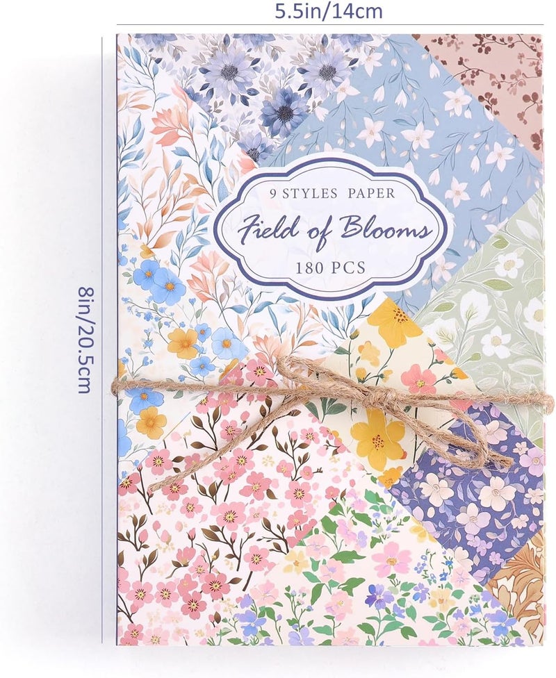 emmoolife 180 Sheets Vintage Floral Scrapbook Paper - 9 Themes Aesthetic Small Flowers Pattern, Decorative Craft DIY Paper Kit for Bullet Journal, Junk Journal Supplies, Collage, Cardmaking 5.5x8 Inch - Image 3